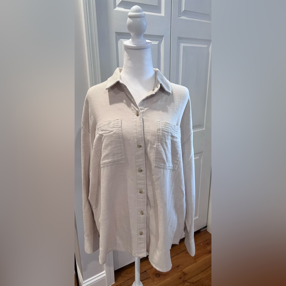 Old Navy Boyfriend Shirt | Large | Oatmeal - Picture 1 of 10